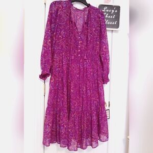 BeachLunchLounge Purple Paisley Long Sleeve Dress XL